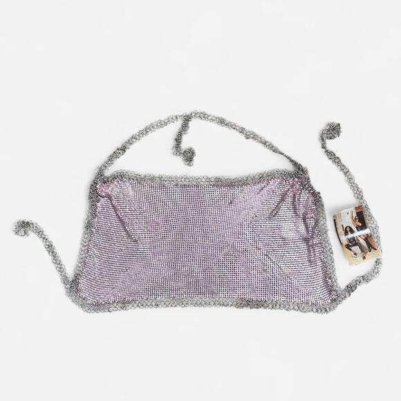 NWT Hot & Delicious Pink & Silver Chainmail Mesh Cowl Neck Backless Halter Top M - Picture 5 of 6